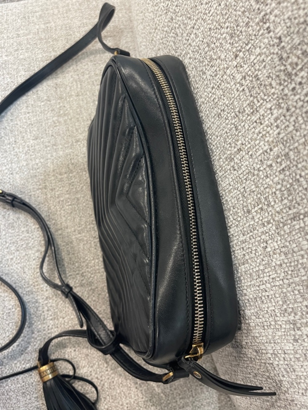 Saint Laurent Black Leather Crossbody Camera Bag with Gold YSL - Picture 6 of 6